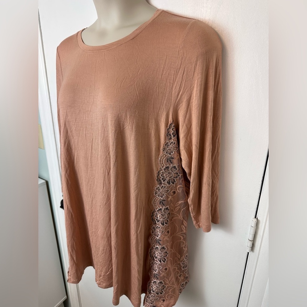 LOGO Peach long sleeve round neck soft and slightly sheer top Size XL #1617 - Picture 4 of 7